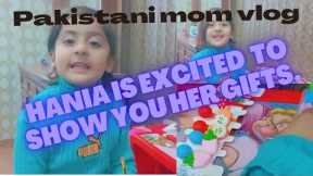hania is unboxing her gifts| baby girl is happy and excited to show her gift| pakistani mom vlog