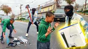 Destroying Kids PS4 in the hood & Surprising With A PS5 !!! (HILARIOUS)