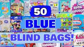 UNBOXING 50 BLUE BLIND BAGS!! MINI BRANDS! DOORABLES! REAL LITTLES! L.O.L. SURPRISE! SQUISHMALLOWS!