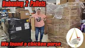 Unboxing 2 pallets of Products - We found a Chicken purse! We also found wind spinners.