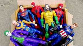 UNBOXING SUPERHERO AVENGERS,,IRON-SPIDER-MAN,CAPTAIN AMERICA,AQUAMAN,HULK SMASH,JOKER,SUPERMAN,THOR
