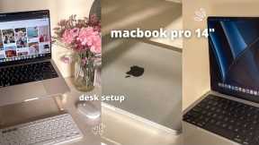 macbook pro 14 asmr unboxing 💻 + accessories & minimalist desk setup 🌸