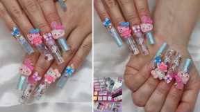 BLUE GLITTER HELLO KITTY POLYGEL NAILS I COLORFULJULY SEPTEMBER MYSTERY BOX UNBOXING