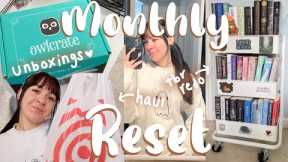 monthly reset / organizing, target self care, owlcrate unboxing, setting goals + more