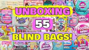 UNBOXING 55 BLIND BAGS!! SQUISHMALLOWS! MINI BRANDS! DOORABLES! REAL LITTLES! L.O.L. SURPRISE!