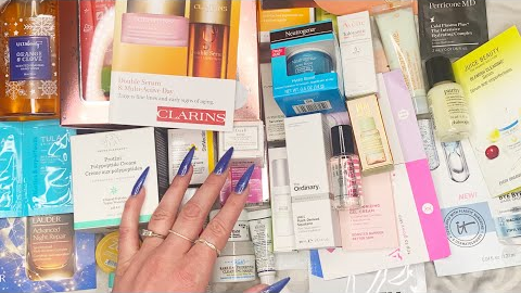 SATISFYING UNBOXING ASMR | *new skincare* + so many samples!! ( NO TALKING )